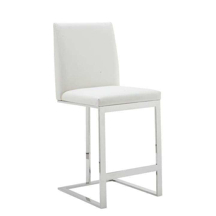 Frankie - Modern White Vegan Leather + Stainless Steel Counter Chair