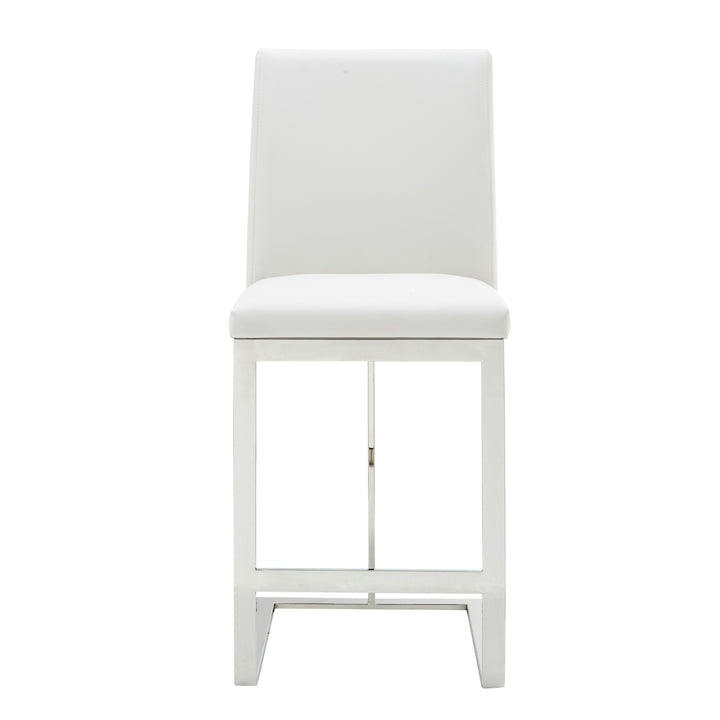 Frankie  Modern White Vegan Leather + Stainless Steel Counter Chair