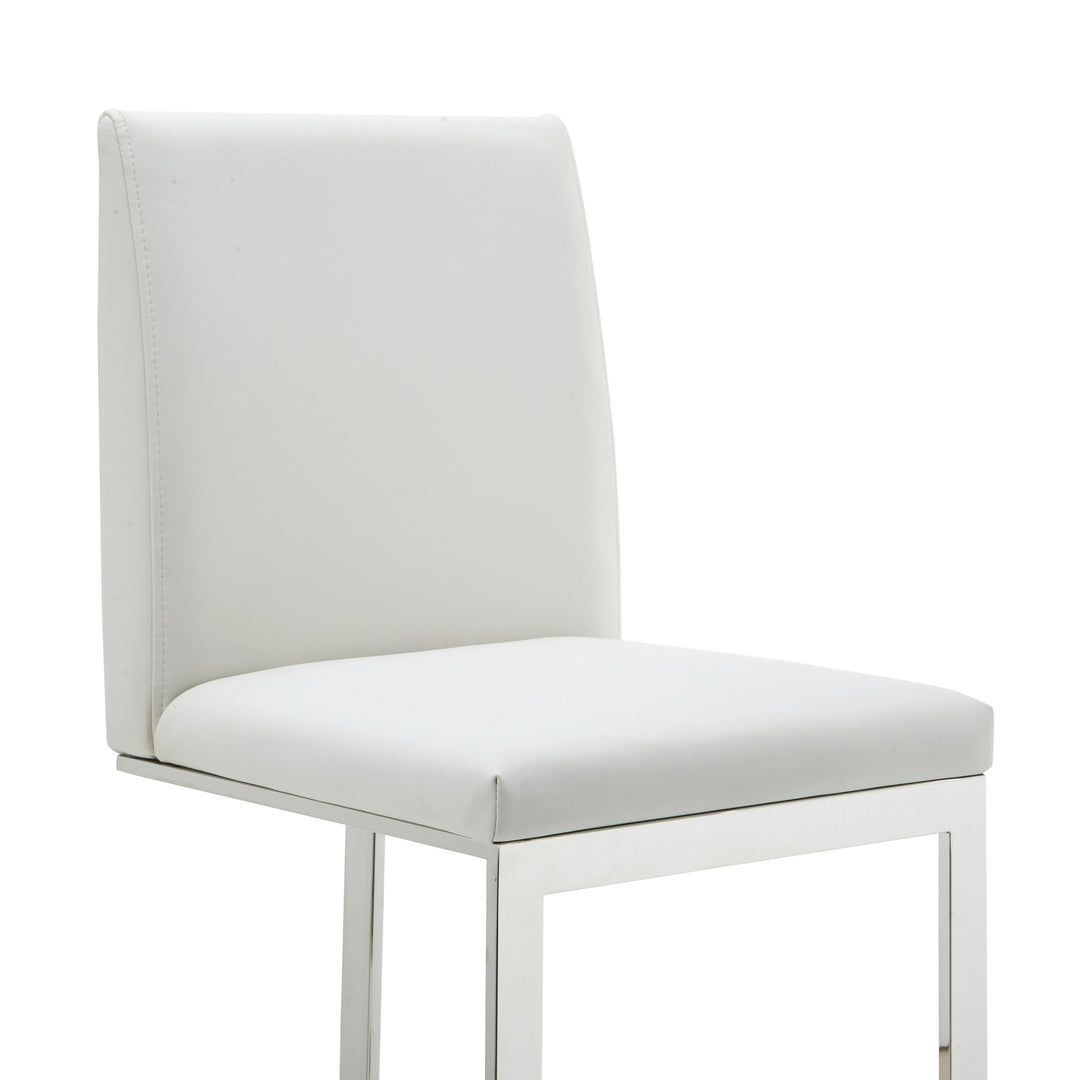 Frankie - Modern White Vegan Leather + Stainless Steel Counter Chair