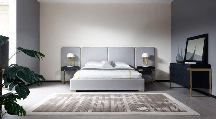 Athena &amp; Rothsay - Modern Grey Fabric + Wenge + Gold Bedroom Set