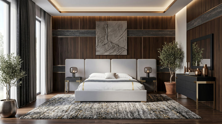 Athena - Modern Light Grey Linen + Gold Bed