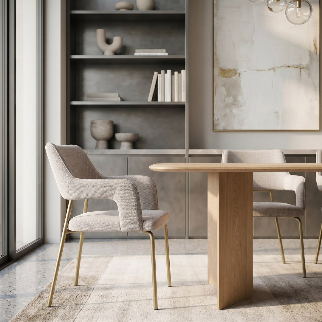 Childers - Modern Grey Fabric + Antique Brass Dining Chair