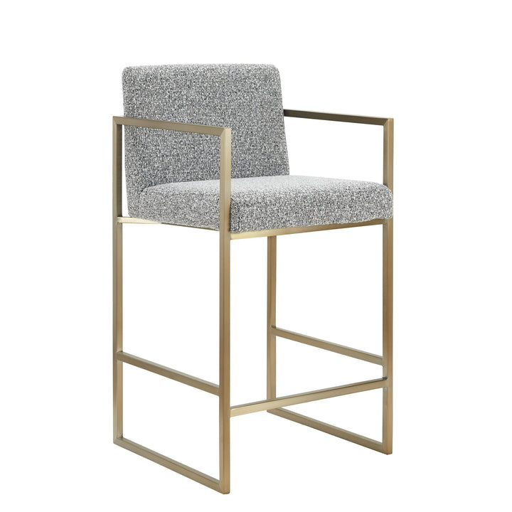 Suzanne - Modern Grey Fabric + Antique Brass Counter Chair