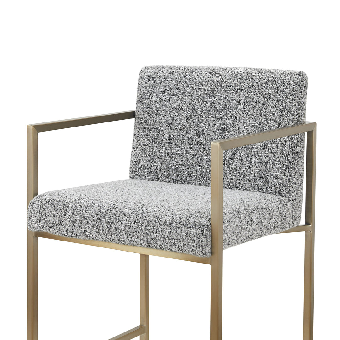 Suzanne  Modern Grey Fabric + Antique Brass Counter Chair