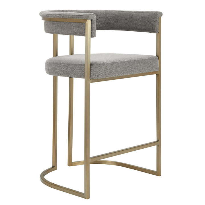 Byron - Modern Grey Fabric + Antique Brass Counter Chair