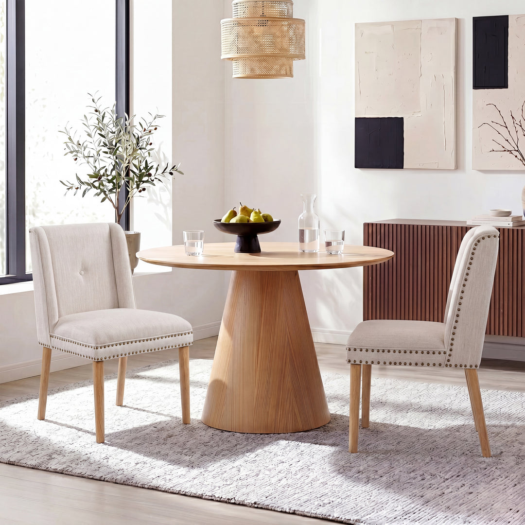 Rivet Trim Upholstered Dining Chair – Beige (Set of 2)