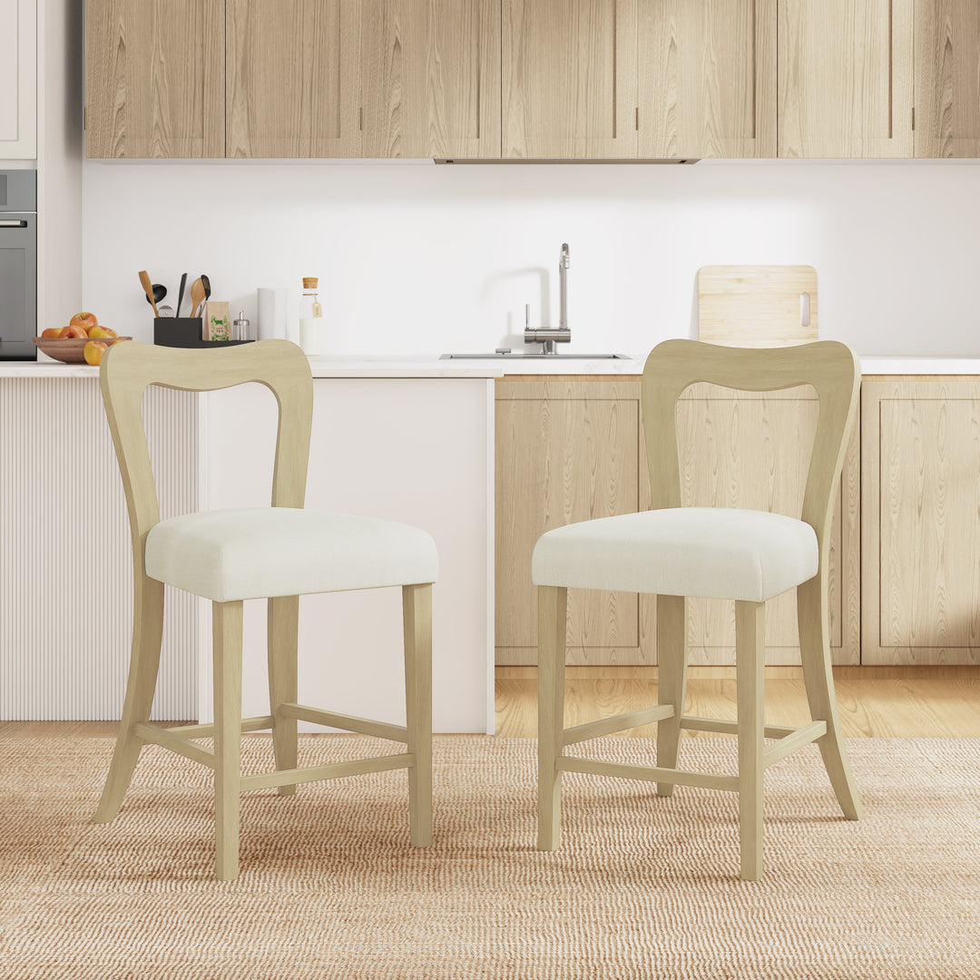 Armless Rubberwood Counter Stool – Ash &amp; Beige (Set of 2)