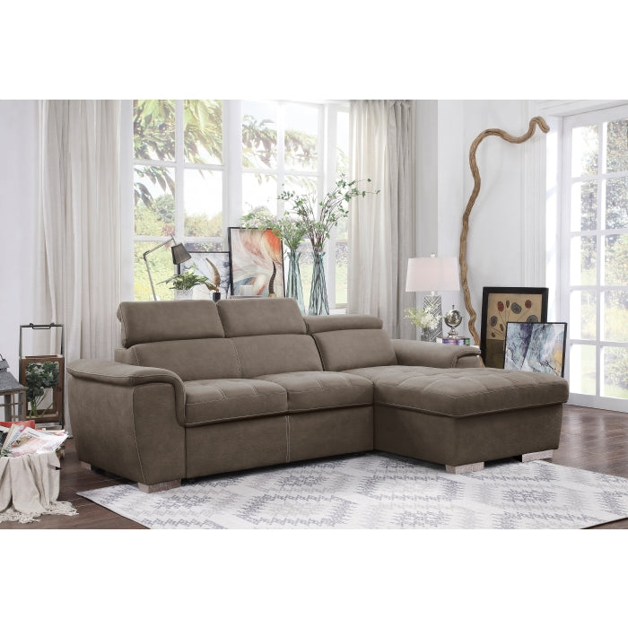 2PC Taupe Sleeper Sofa with Adjustable Headrests and Storage