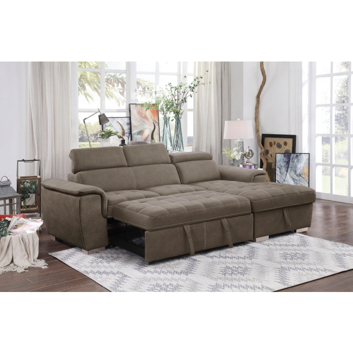 2PC Taupe Sleeper Sofa with Adjustable Headrests and Storage