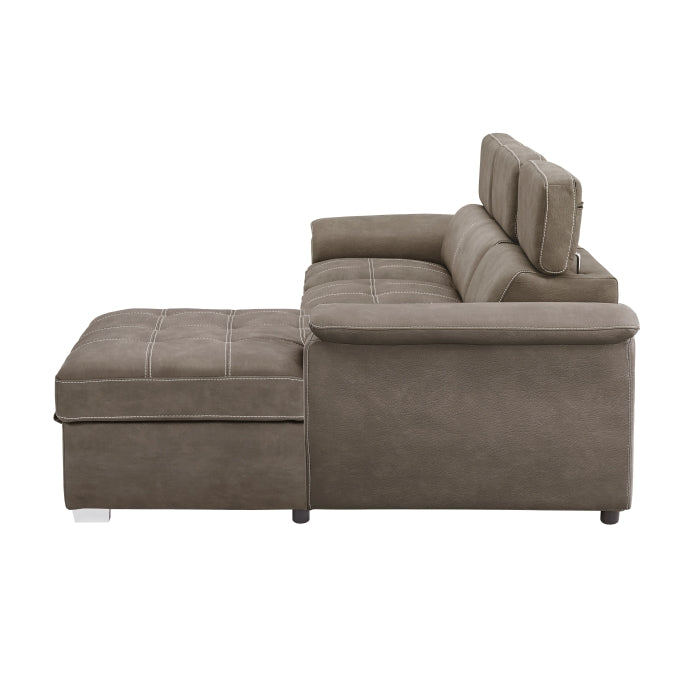 2PC Taupe Sleeper Sofa with Adjustable Headrests and Storage