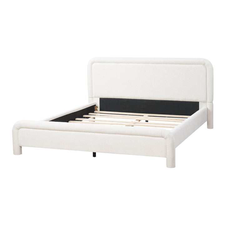 Curved Boucle Queen Platform Bed – White