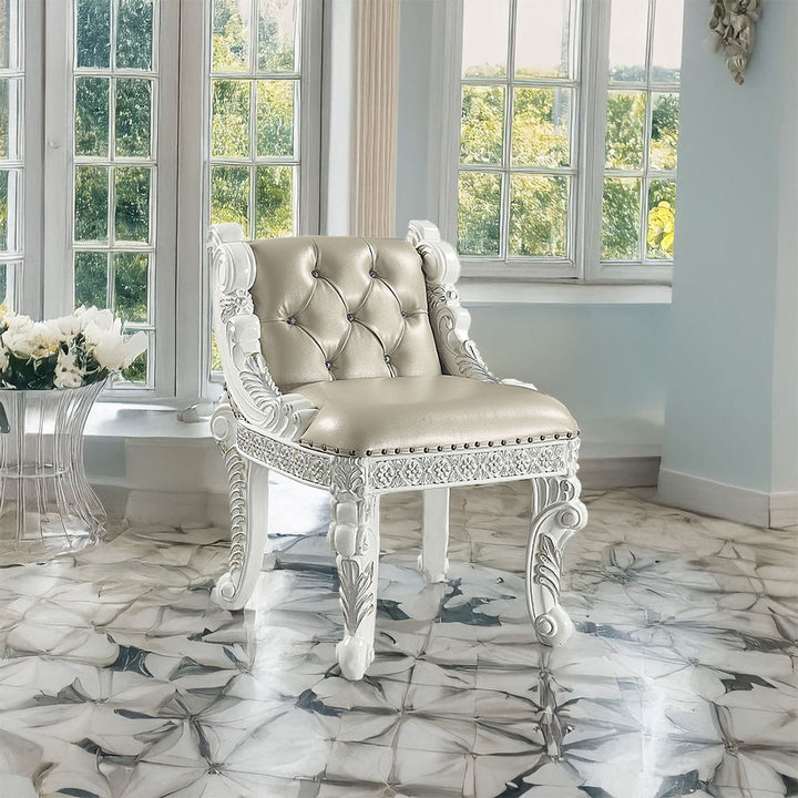 ACME Furniture Vanaheim Vanity Stool Beige Synthetic Leather & Antique 