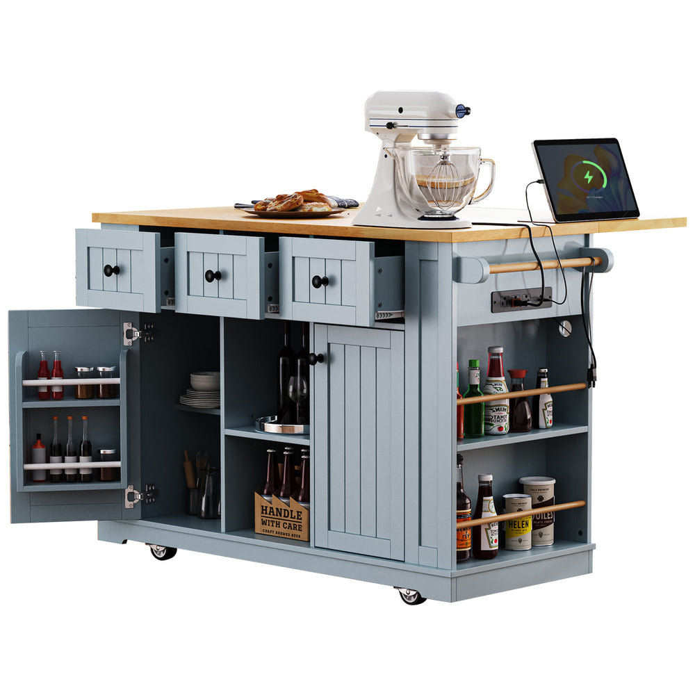 53-inch-blue-kitchen-island-cart-with-drop-leaf-and-power-outlet