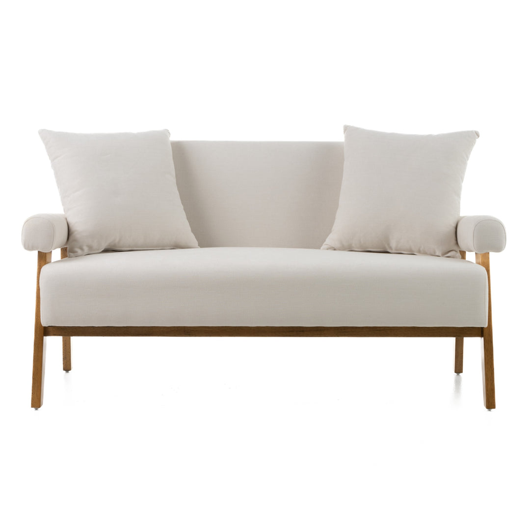 Cynthia - Modern White Fabric + Wood Loveseat