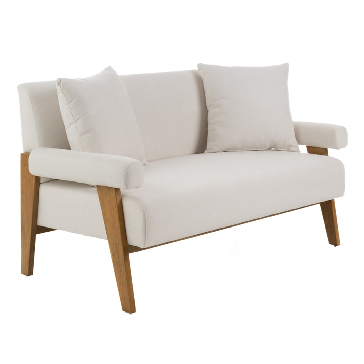 Cynthia - Modern White Fabric + Wood Loveseat