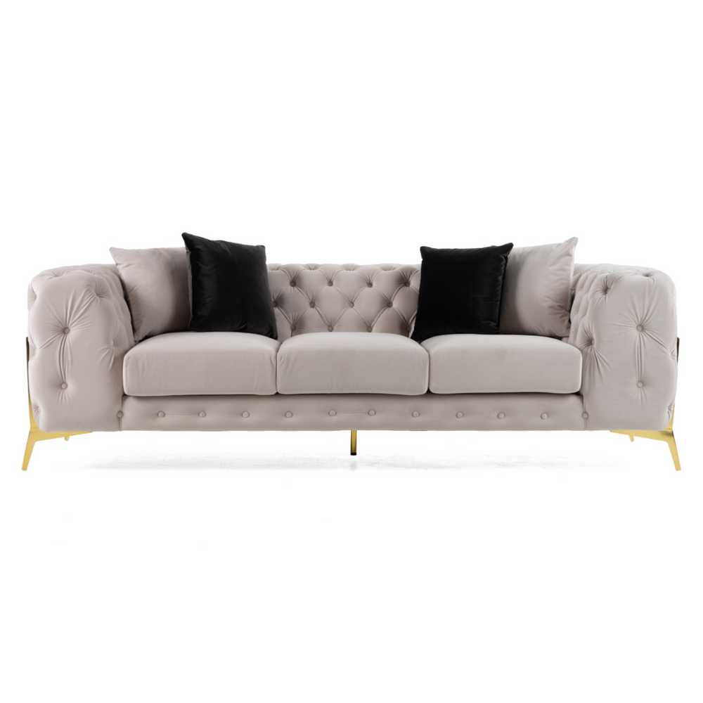 Clarice - Transitional Light Beige Velvet Sofa