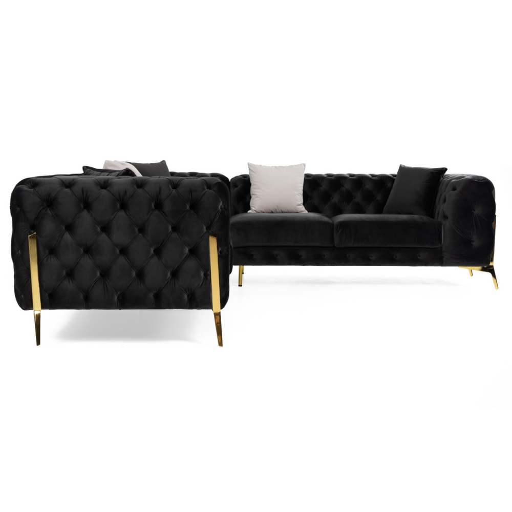 Clarice - Transitional Black Velvet Sectional Sofa - View 3