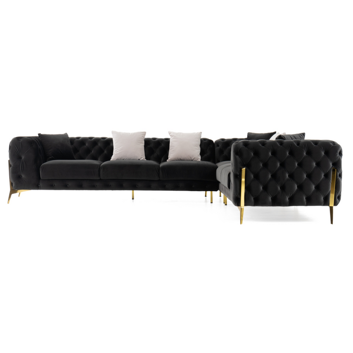 Clarice - Transitional Black Velvet Sectional Sofa