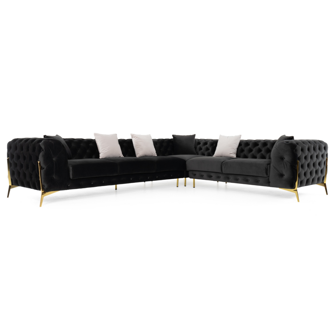 Clarice - Transitional Black Velvet Sectional Sofa