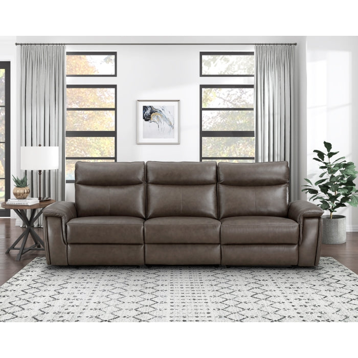 Maroni Brown Power Double Reclining Sofa with Power Headrests