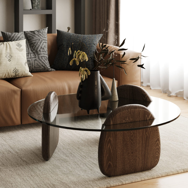 Buxton  Mid-Century Modern Glass + Dark Walnut Coffee Table