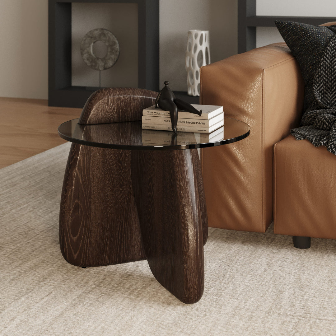 Buxton - Mid-Century Modern Glass  Dark Walnut End Table