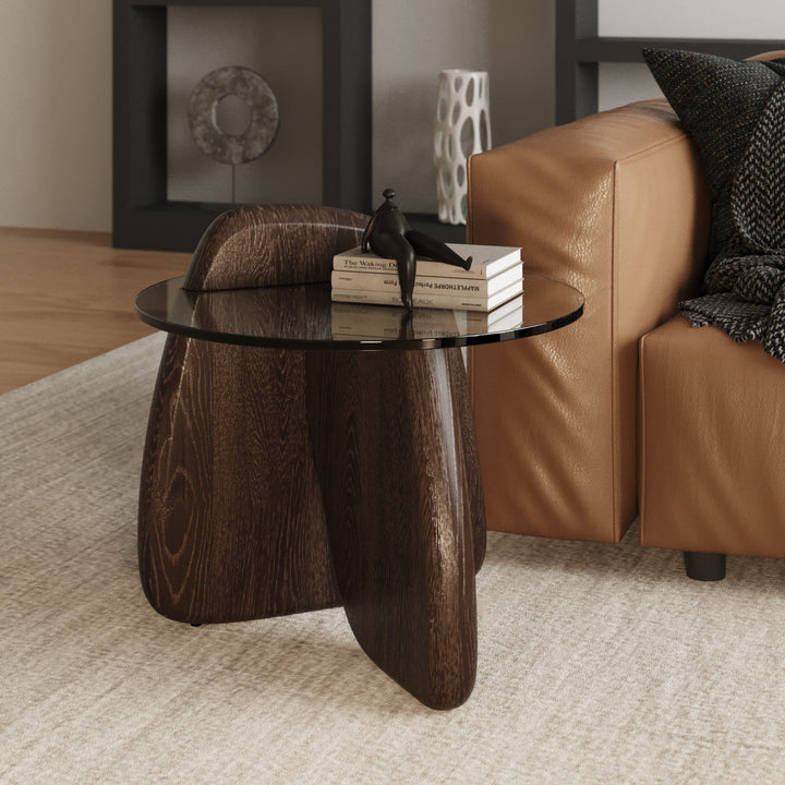Buxton - Mid-Century Modern Glass  Dark Walnut End Table