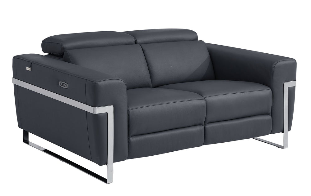 DivanItalia 990 Power Reclining 3-Piece Sofa Set with Power Headrest in Top-Grain Italian Leather - Dark Gray