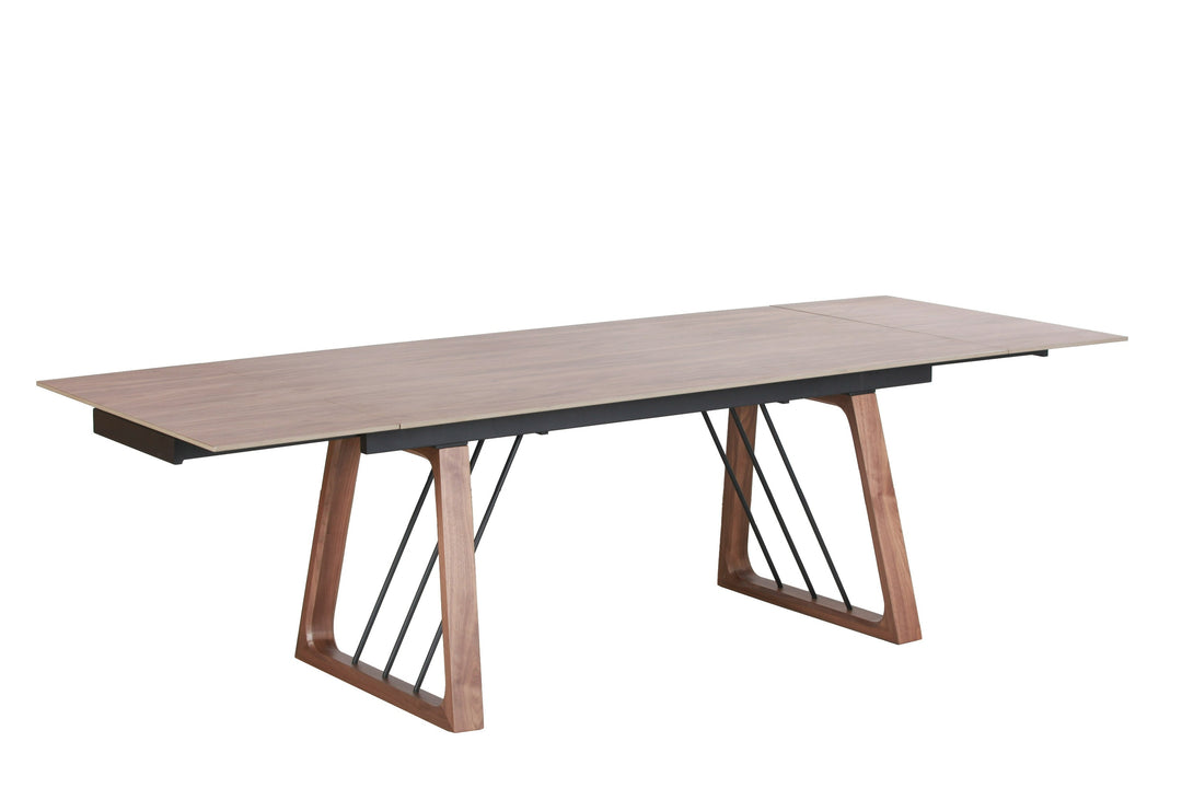 Emmond - Mid-Century Modern Ceramic + Walnut Extendable Dining Table