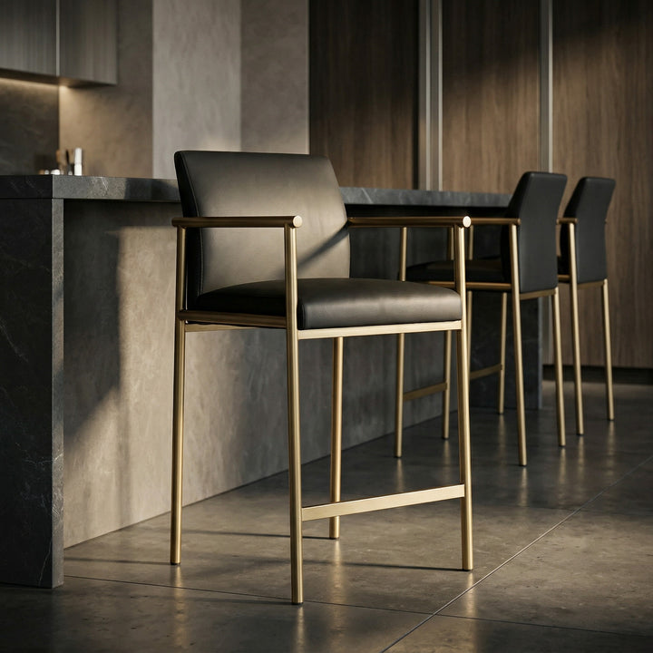 Custer - Modern Black Vegan Leather + Brass Counter Chair