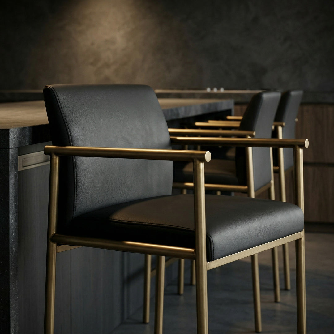 Custer - Modern Black Vegan Leather + Brass Counter Chair