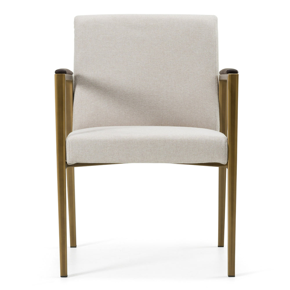 Sanders - Modern Off-White Fabric + Brass Dining Chair - View 2