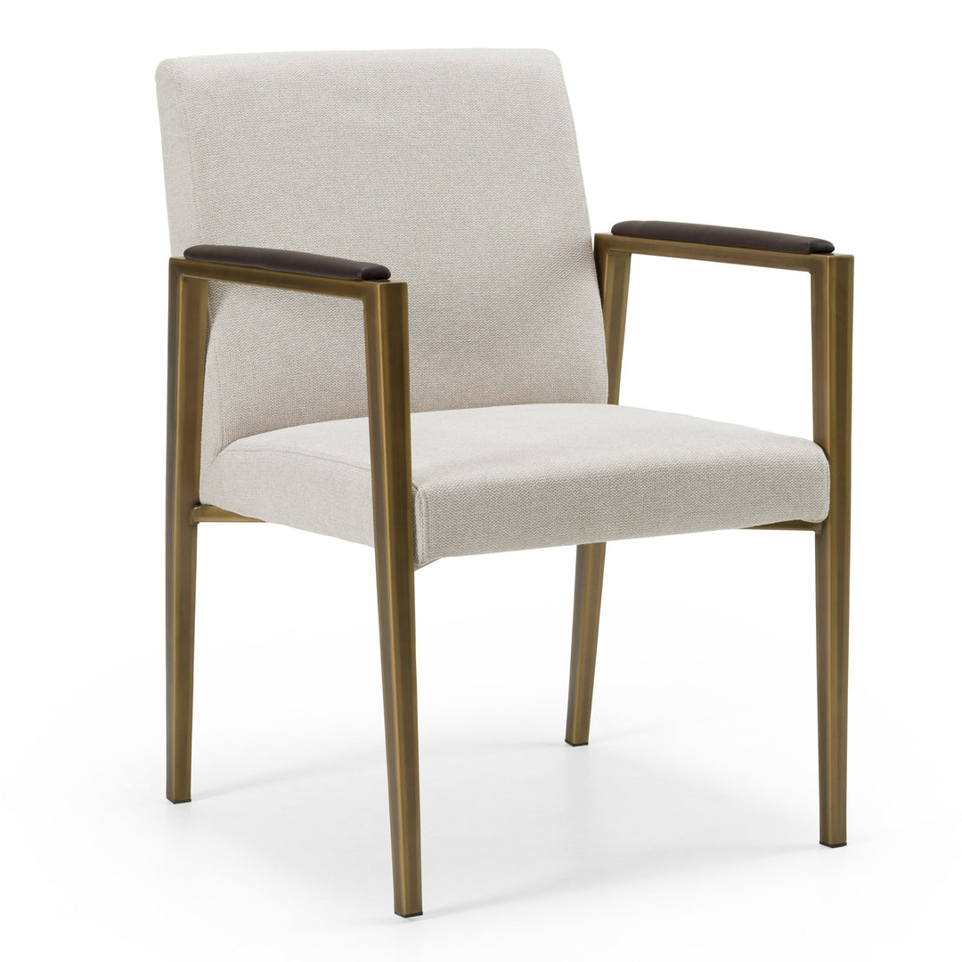 Sanders  Modern OffWhite Fabric + Brass Dining Chair