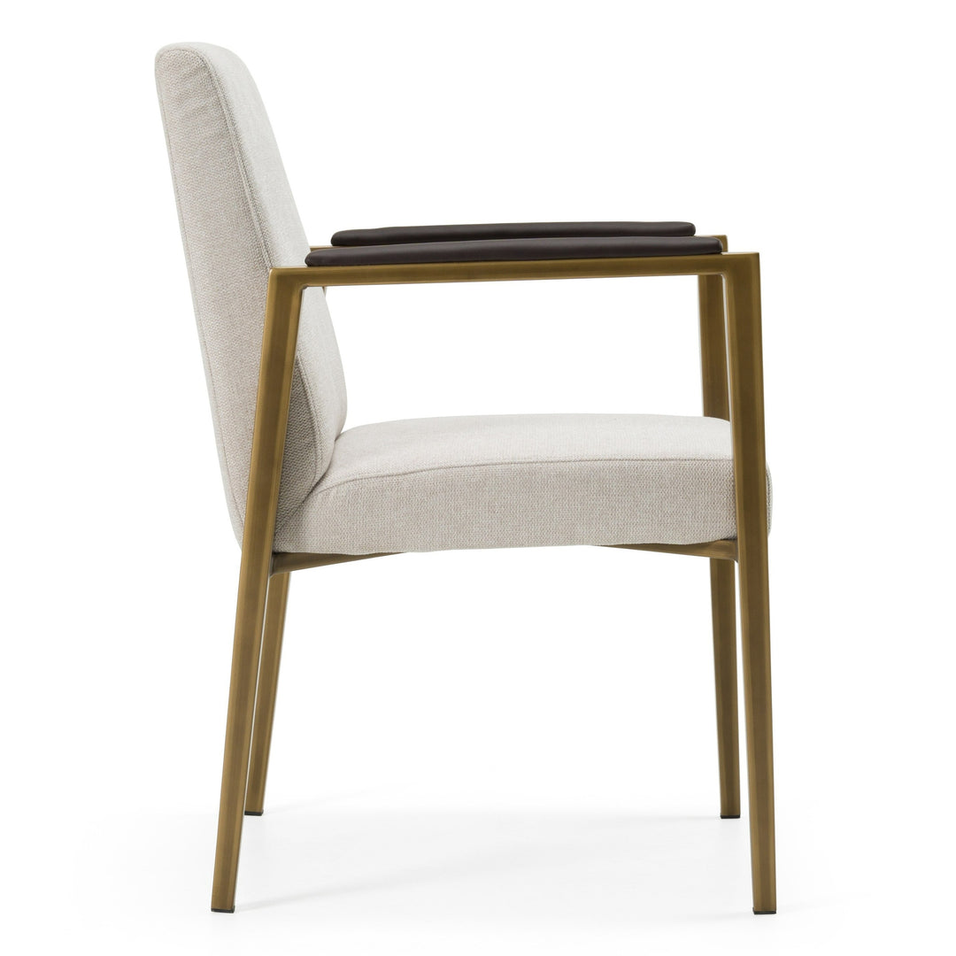 Sanders  Modern OffWhite Fabric + Brass Dining Chair