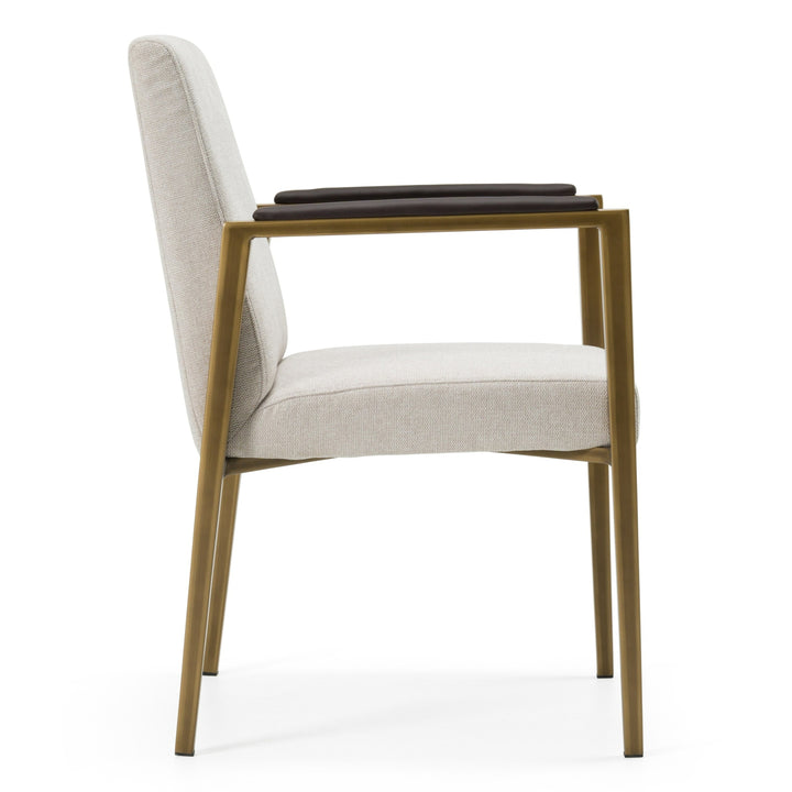 Sanders  Modern OffWhite Fabric + Brass Dining Chair