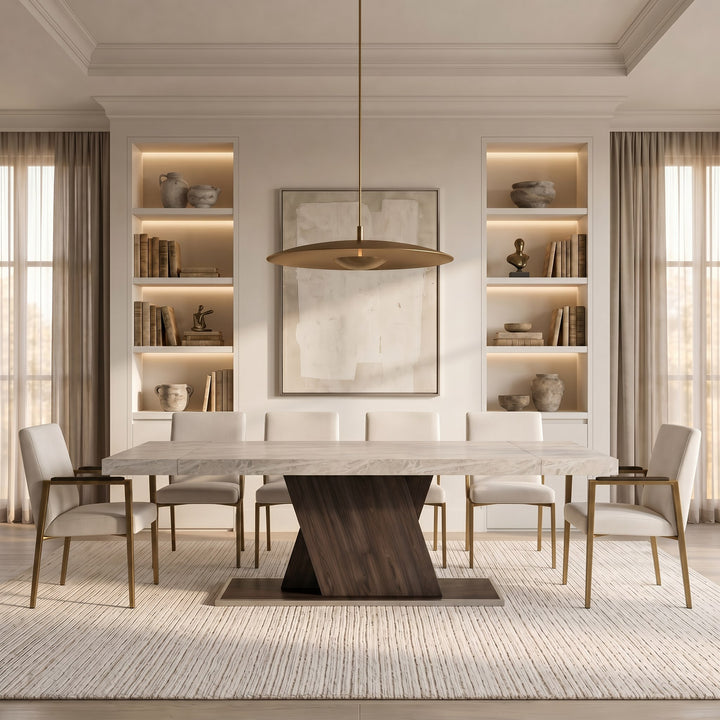 Sanders - Modern Off-White Fabric + Brass Dining Chair