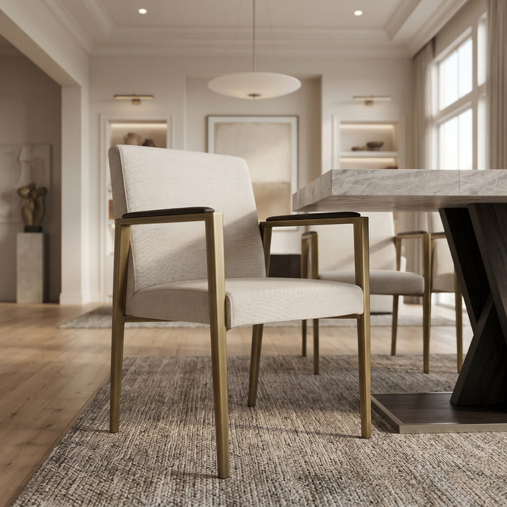 Sanders - Modern Off-White Fabric + Brass Dining Chair