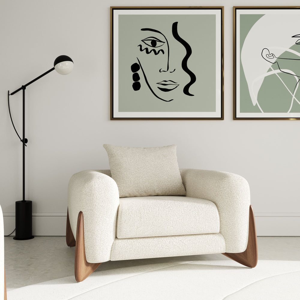 Fleury - Contemporary Cream Fabric and Walnut Lounge Chair - View 2