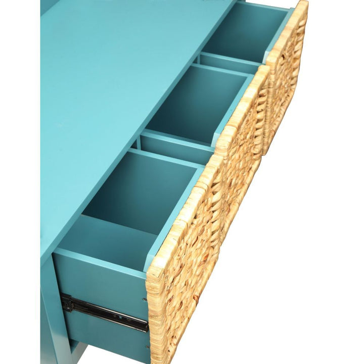 Flavius - Bench With Storage - Rattan & Teal