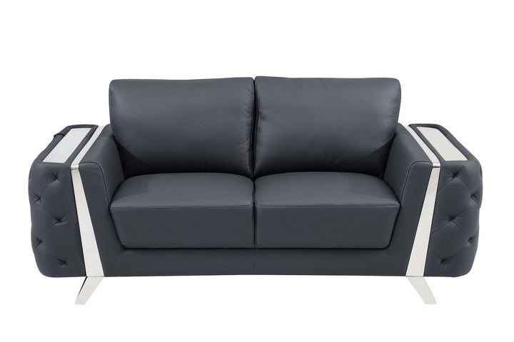 DivanItalia 1050 Loveseat in Top-Grain Italian Leather - Dark Gray