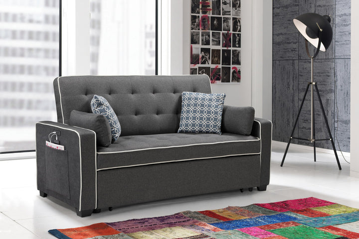 Cody 70"W Modern Gray Fabric Sleeper Sofa with 2 USB Charging Ports and 4 Accent Pillows
