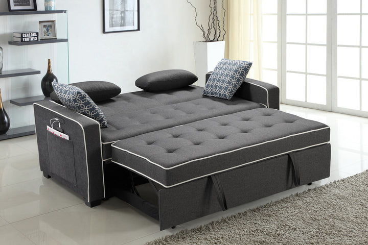 Cody 70"W Modern Gray Fabric Sleeper Sofa with 2 USB Charging Ports and 4 Accent Pillows - View 3