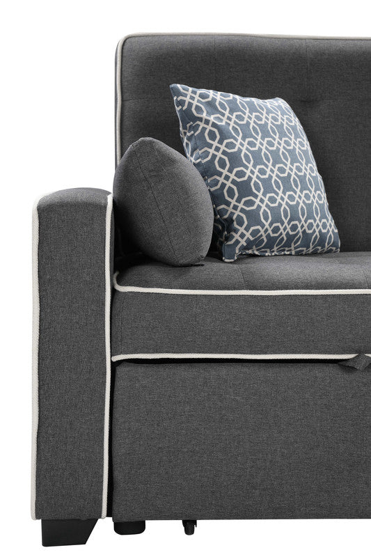 Cody 70"W Modern Gray Fabric Sleeper Sofa with 2 USB Charging Ports and 4 Accent Pillows - View 9