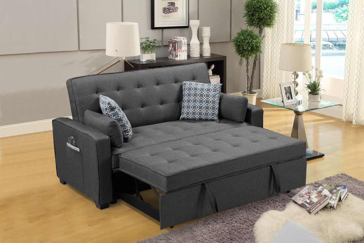 Cody 70"W Modern Gray Fabric Sleeper Sofa with 2 USB Charging Ports and 4 Accent Pillows - View 2