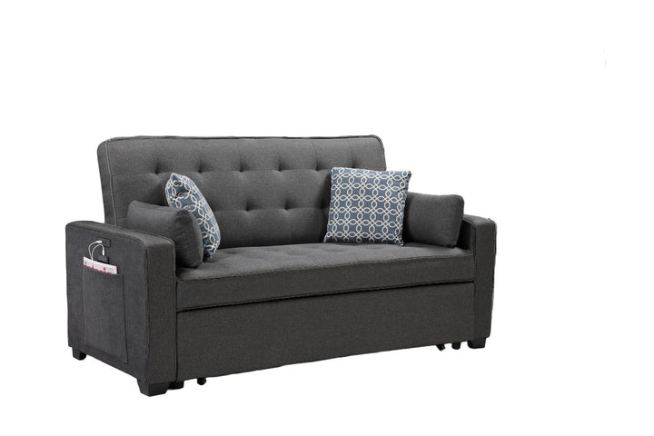 Cody 70"W Modern Gray Fabric Sleeper Sofa with 2 USB Charging Ports and 4 Accent Pillows - View 4