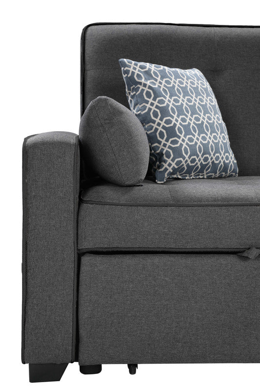 Cody 70"W Modern Gray Fabric Sleeper Sofa with 2 USB Charging Ports and 4 Accent Pillows - View 5