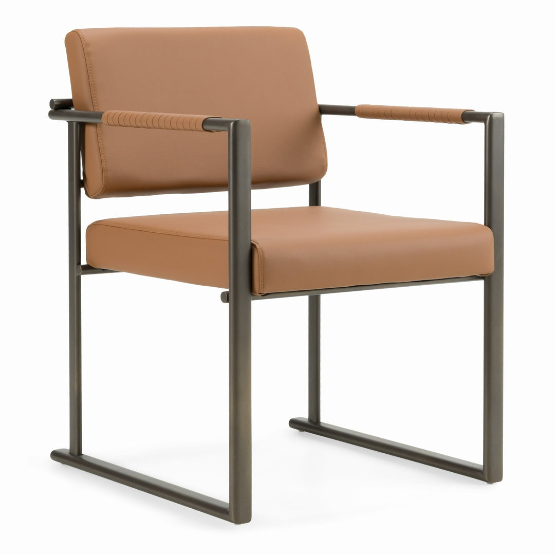 Atlan - Modern Camel Vegan Leather + Dark Gold Dining Chair