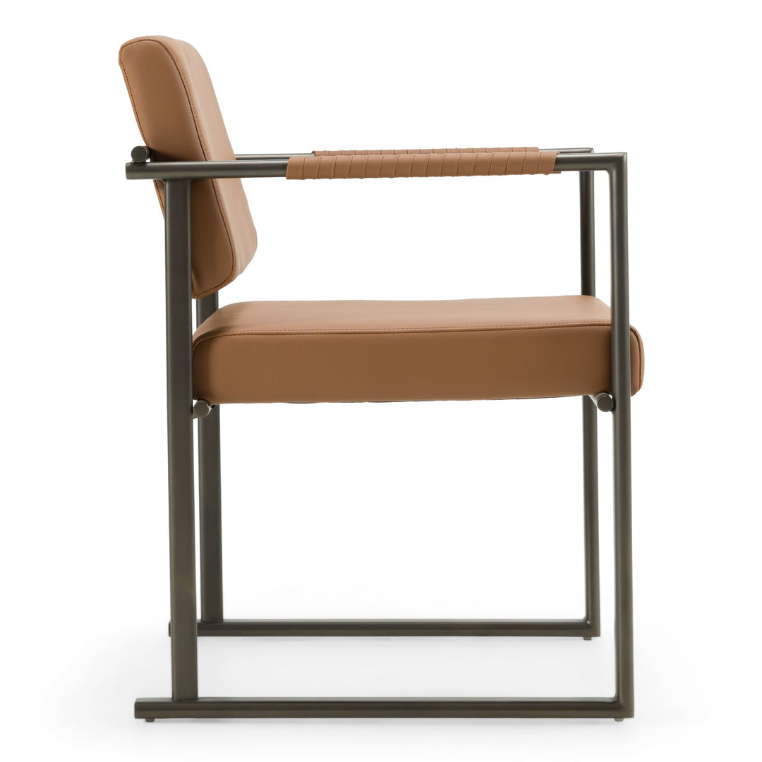 Atlan  Modern Camel Vegan Leather + Dark Gold Dining Chair