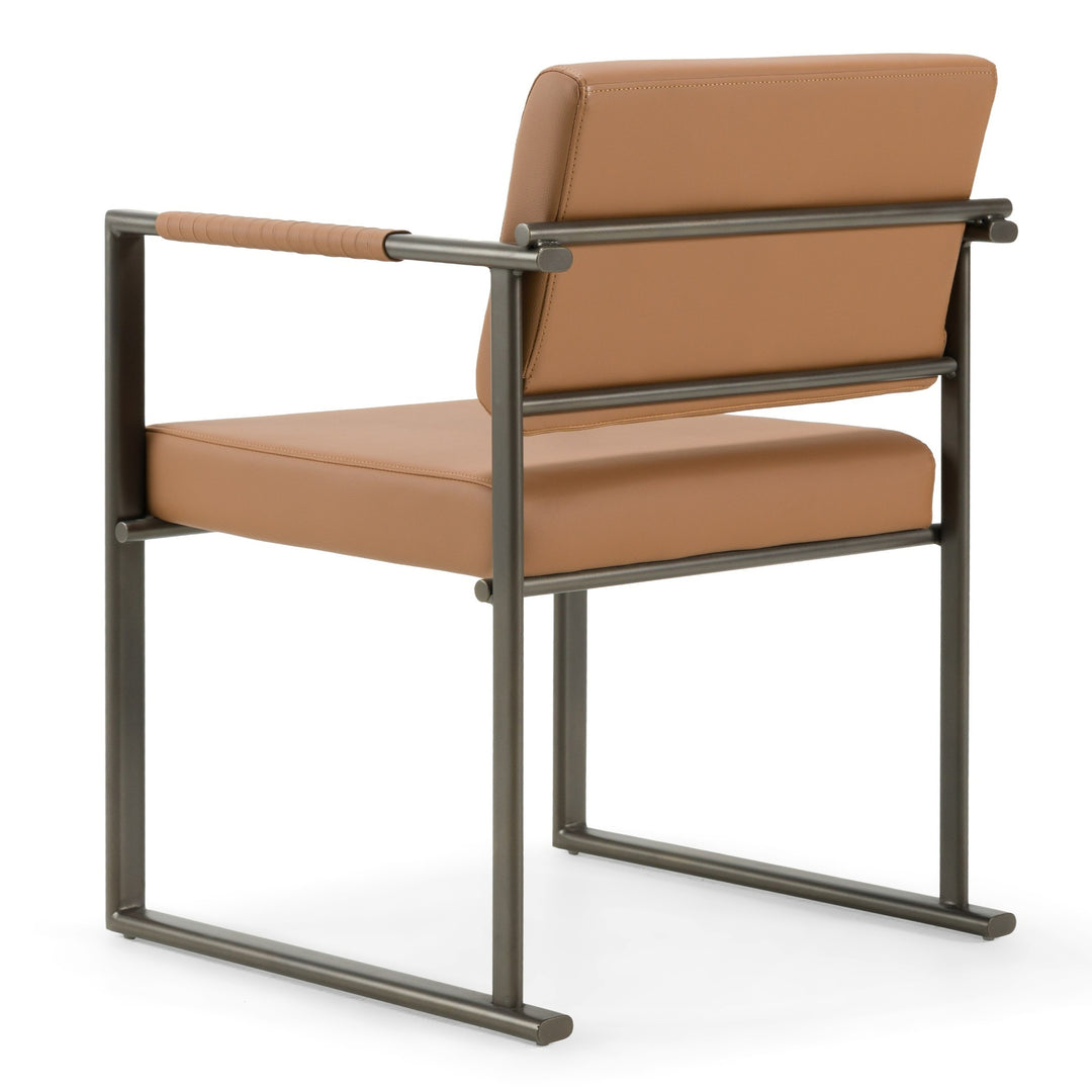 Atlan  Modern Camel Vegan Leather + Dark Gold Dining Chair