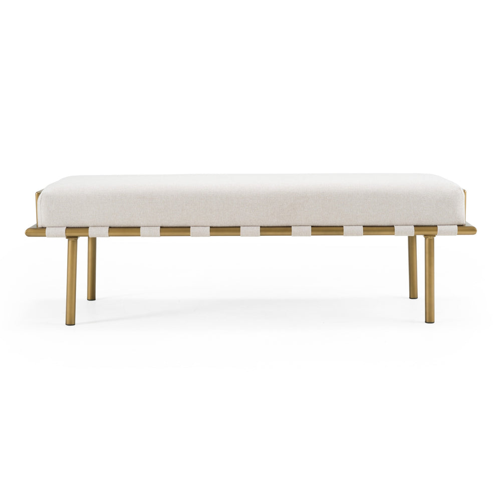 Hathaway - Modern Beige Fabric + Antique Brass Dining Bench - View 2